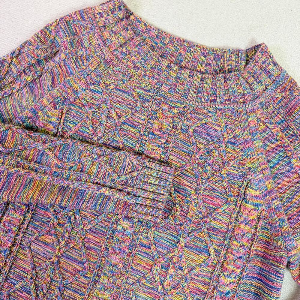 Gap Rainbow Marled Cable Knit Sweater Women's M Crew Neck Retro 90s Y2K Colorful